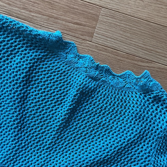 BDG Bulldog Urban Outfitters Blue Cropped Knit Tie-Front Sweater crochet XL - Picture 12 of 13